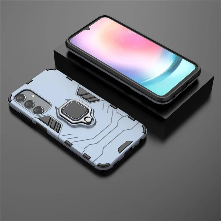 For Samsung Galaxy A25 5G (Global) (161.0 x 76.5 x 8.3mm) TPU+PC Rugged Phone Case Finger Grip Holder Kickstand Cover - Blue