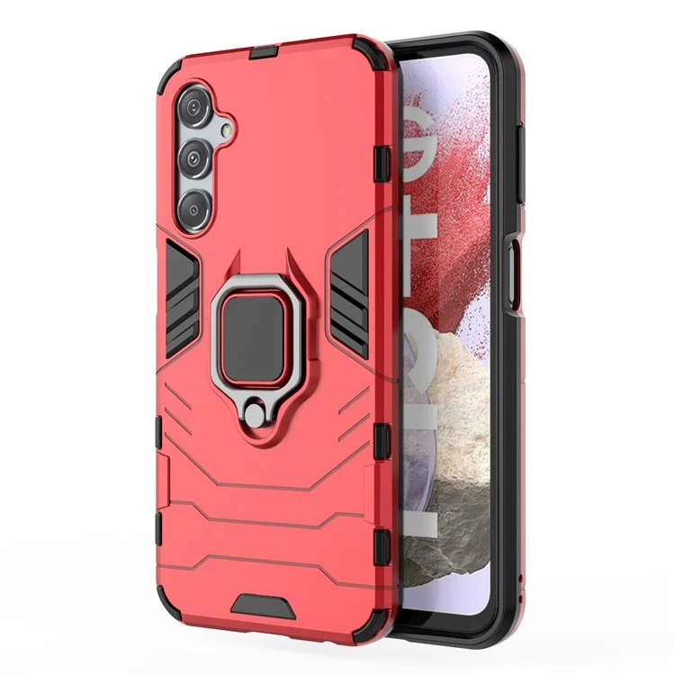 Для Samsung Galaxy F34 5G / M34 5G Жесткий ПК Мягкий ТПУ Задняя крышка Вращающееся кольцо Подставка Чехол для телефона - Красный