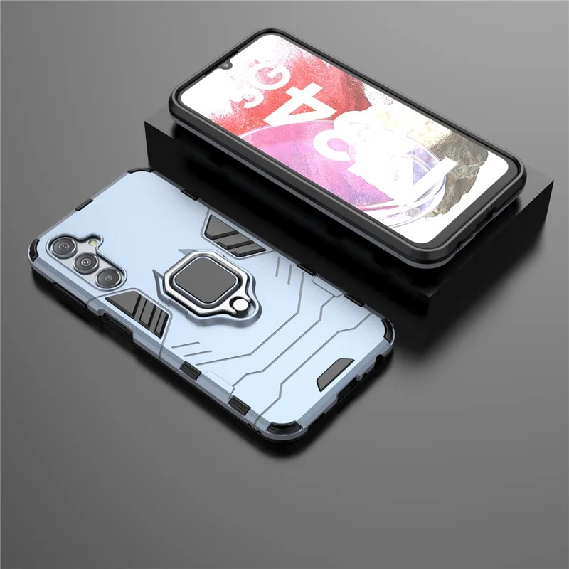 For Samsung Galaxy F34 5G / M34 5G Hard PC Soft TPU Back Cover Rotatable Ring Holder Kickstand Phone Case - Blue