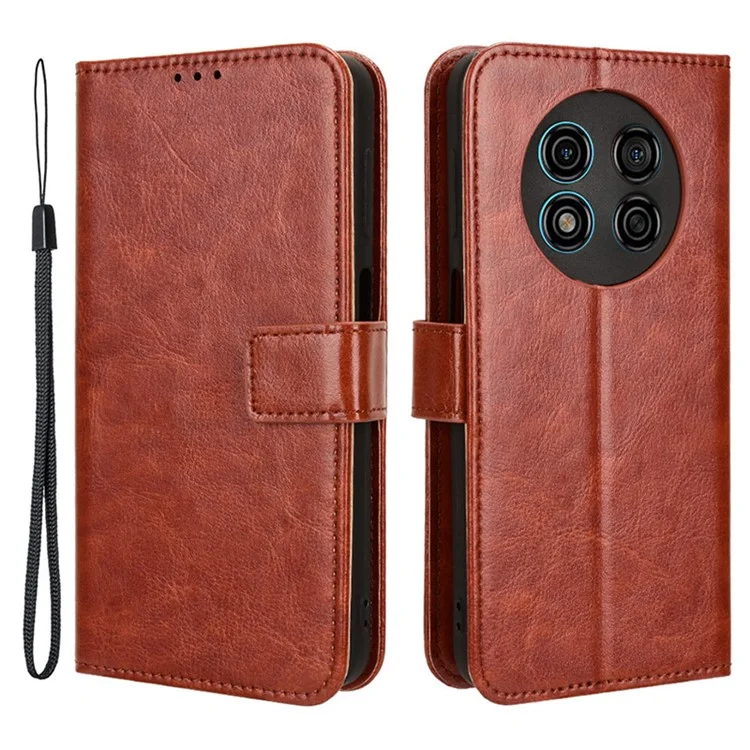 For Ulefone Note 15 PU Leather Crazy Horse Texture Case Stand Wallet Flip Phone Cover - Brown