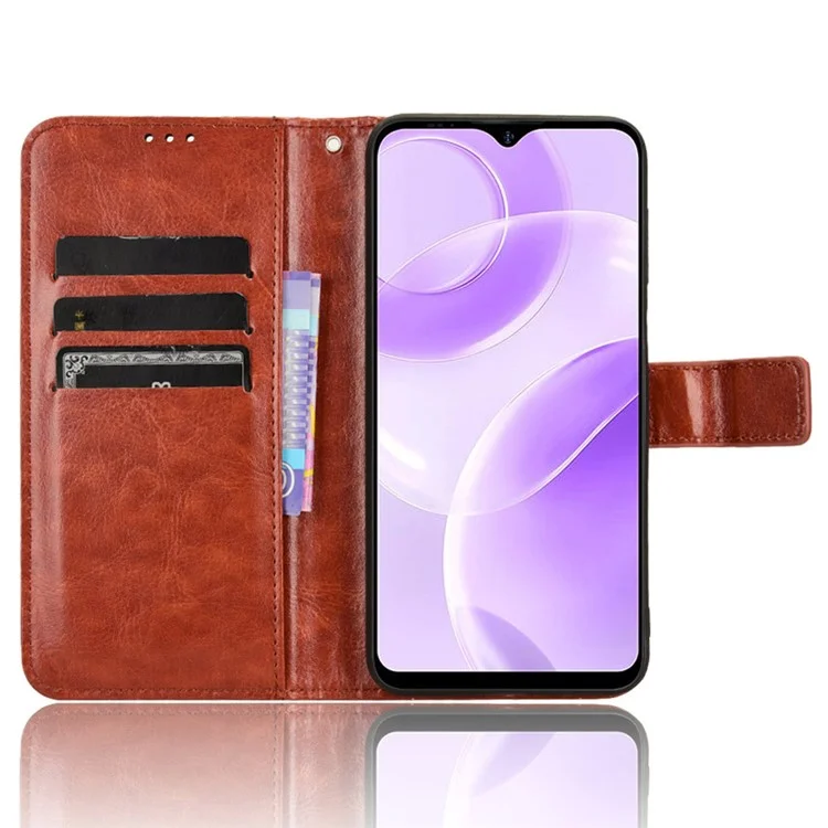 For Ulefone Note 15 PU Leather Crazy Horse Texture Case Stand Wallet Flip Phone Cover - Brown