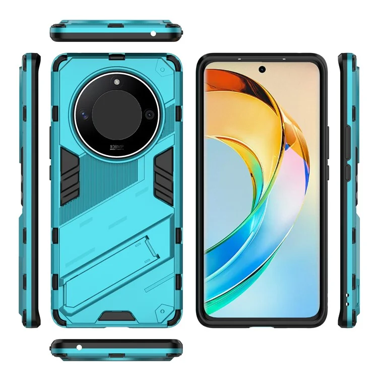 For Honor X50 / X9b 5G / Magic6 Lite 5G PC+TPU Shockproof Phone Case Hidden Kickstand Back Cover - Baby Blue