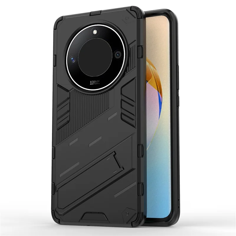 For Honor X50 / X9b 5G / Magic6 Lite 5G PC+TPU Shockproof Phone Case Hidden Kickstand Back Cover - Black