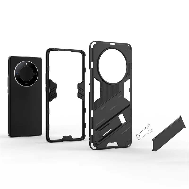 For Honor X50 / X9b 5G / Magic6 Lite 5G PC+TPU Shockproof Phone Case Hidden Kickstand Back Cover - Black