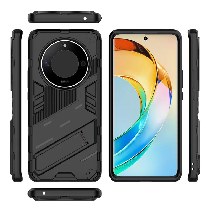 For Honor X50 / X9b 5G / Magic6 Lite 5G PC+TPU Shockproof Phone Case Hidden Kickstand Back Cover - Black