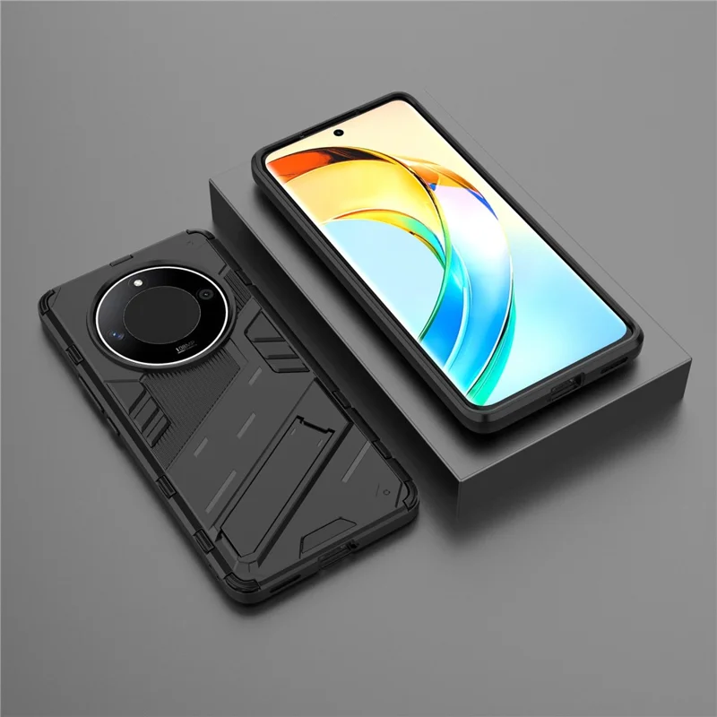 For Honor X50 / X9b 5G / Magic6 Lite 5G PC+TPU Shockproof Phone Case Hidden Kickstand Back Cover - Black