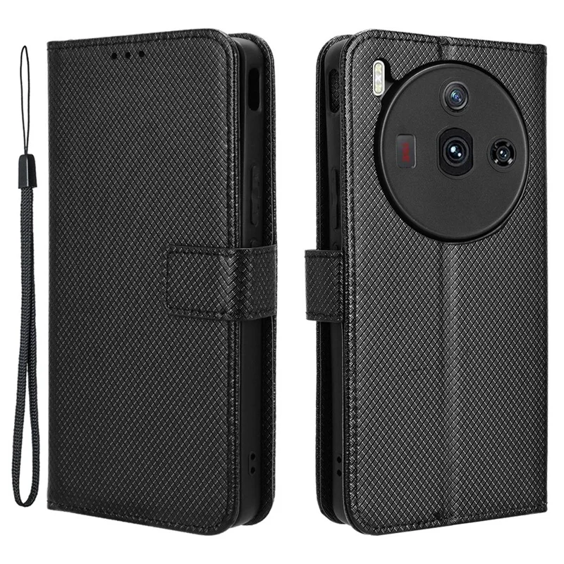 For ZTE nubia Z50S Pro 5G PU Leather Flip Cover Diamond Texture Wallet Stand Phone Case - Black