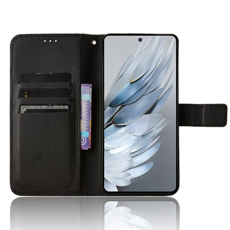 For ZTE nubia Z50S Pro 5G PU Leather Flip Cover Diamond Texture Wallet Stand Phone Case - Black