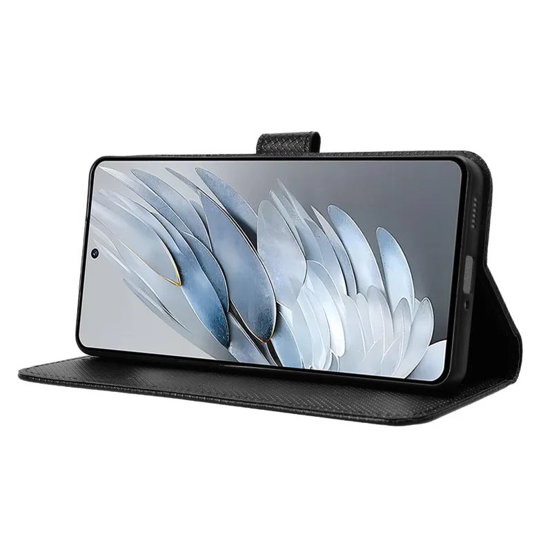 For ZTE nubia Z50S Pro 5G PU Leather Flip Cover Diamond Texture Wallet Stand Phone Case - Black
