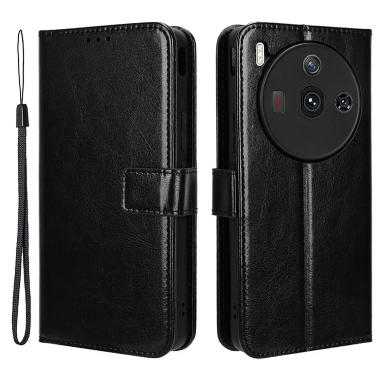 Wallet Phone Case for ZTE nubia Z50S Pro 5G , PU Leather Crazy Horse Texture Stand Cover - Black