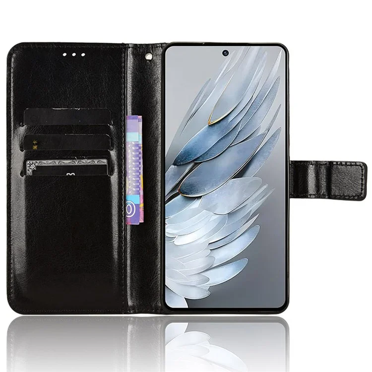 Wallet Phone Case for ZTE nubia Z50S Pro 5G , PU Leather Crazy Horse Texture Stand Cover - Black