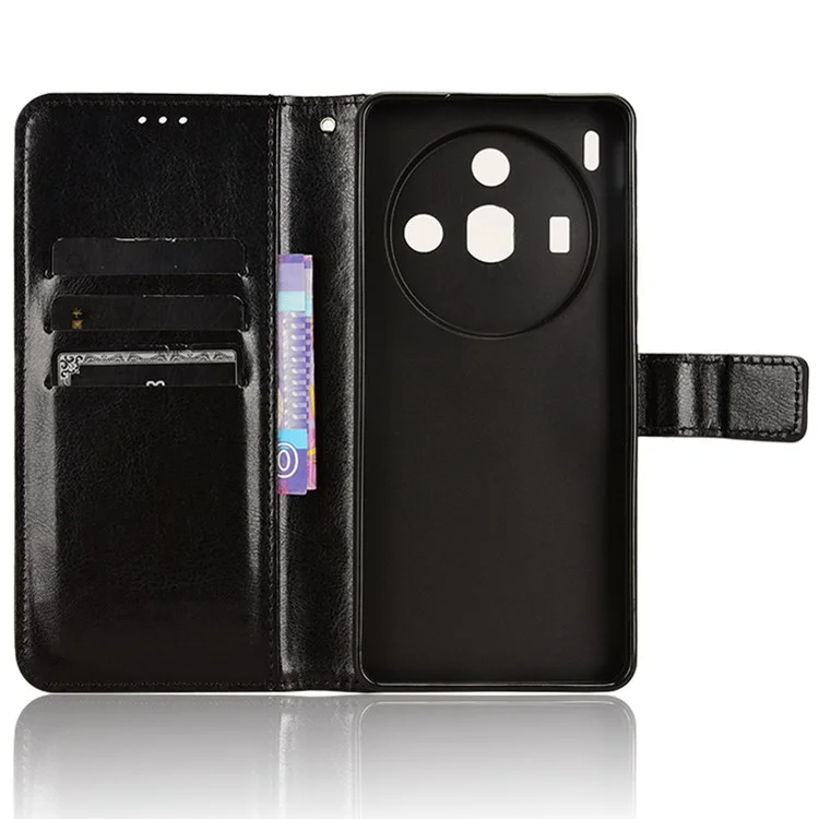Wallet Phone Case for ZTE nubia Z50S Pro 5G , PU Leather Crazy Horse Texture Stand Cover - Black