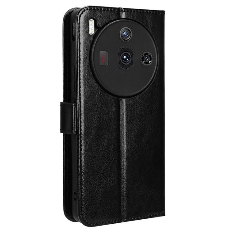Wallet Phone Case for ZTE nubia Z50S Pro 5G , PU Leather Crazy Horse Texture Stand Cover - Black