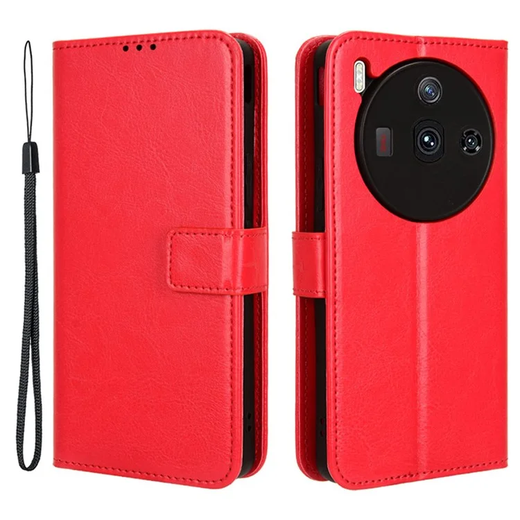 Funda de Cartera de Teléfono para ZTE nubia Z50S Pro 5G, Textura de Cuero PU de Caballo Loco Cubierta de Soporte - Rojo