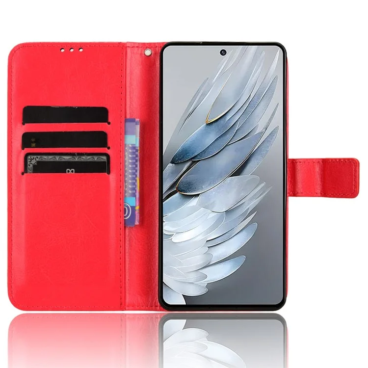 Funda de Cartera de Teléfono para ZTE nubia Z50S Pro 5G, Textura de Cuero PU de Caballo Loco Cubierta de Soporte - Rojo