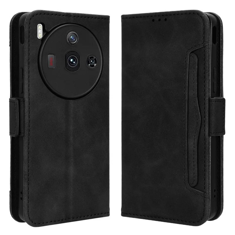 Für ZTE nubia Z50S Pro 5G PU-Leder-Ständer-Cover mit mehreren Kartensteckplätzen Wallet Folio-Handyhülle - Schwarz