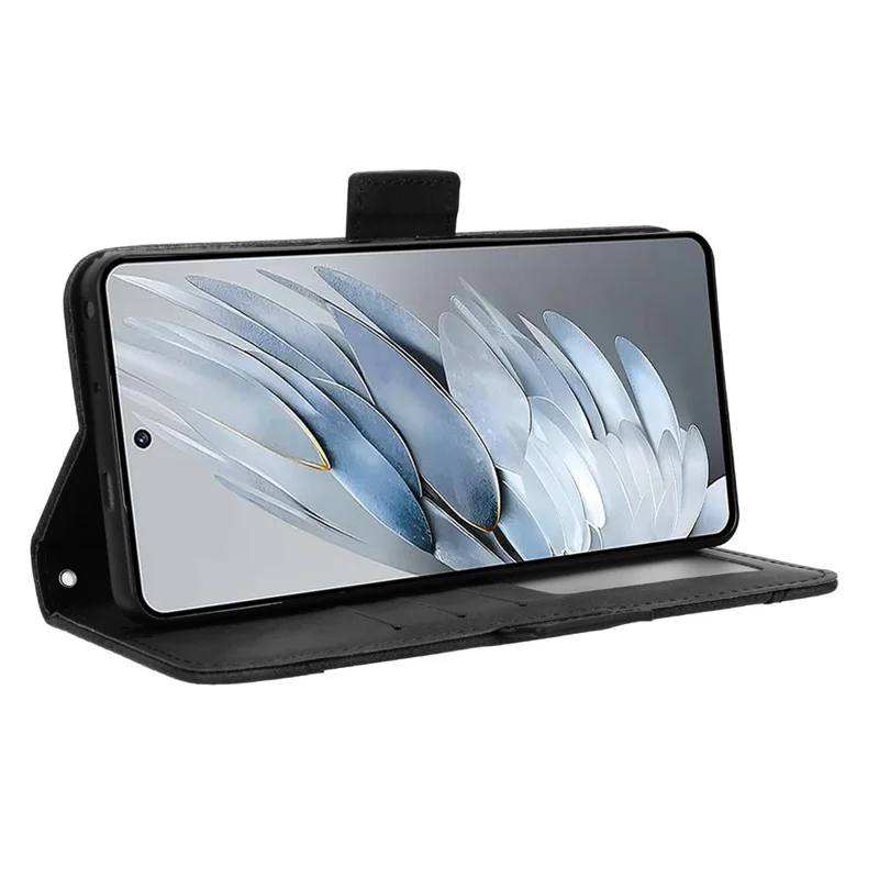Für ZTE nubia Z50S Pro 5G PU-Leder-Ständer-Cover mit mehreren Kartensteckplätzen Wallet Folio-Handyhülle - Schwarz