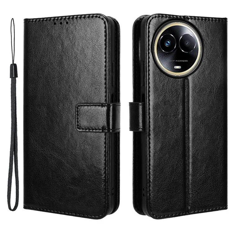 Funda de piel sintética para Realme 11x 5G / 11 5G (Global), funda de teléfono con tapa y soporte plegable - Negro