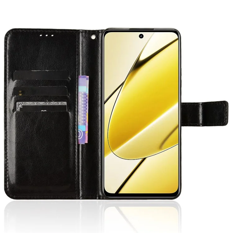 Funda de piel sintética para Realme 11x 5G / 11 5G (Global), funda de teléfono con tapa y soporte plegable - Negro