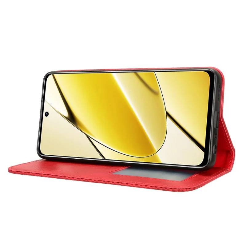 Capa de Telemóvel Vintage em Pele Sintética para Realme 11x 5G / 11 5G (Global), Capa Protetora com Suporte e Carteira - Vermelho