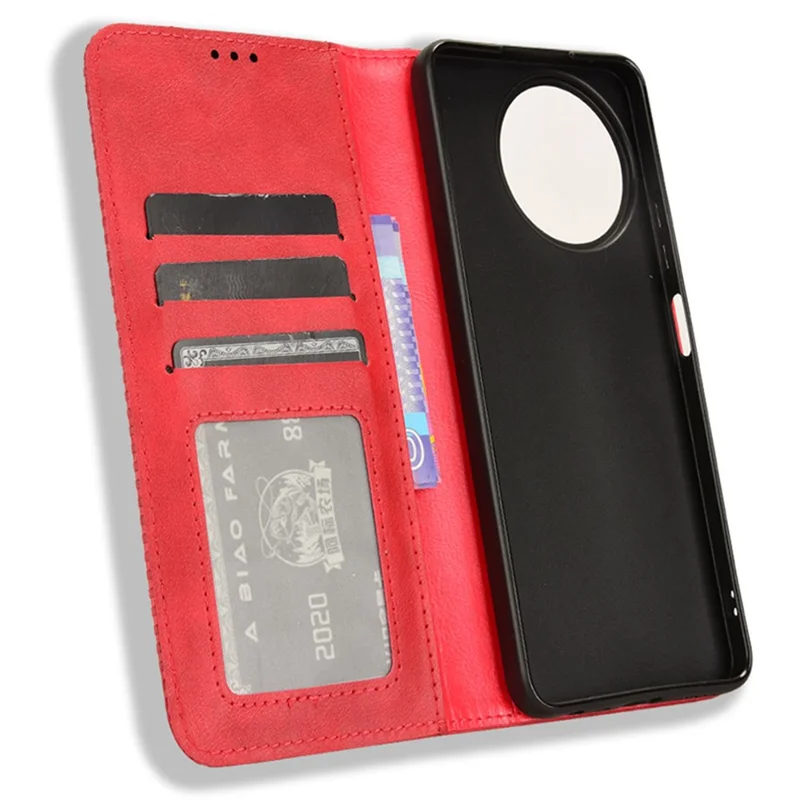 Capa de Telemóvel Vintage em Pele Sintética para Realme 11x 5G / 11 5G (Global), Capa Protetora com Suporte e Carteira - Vermelho