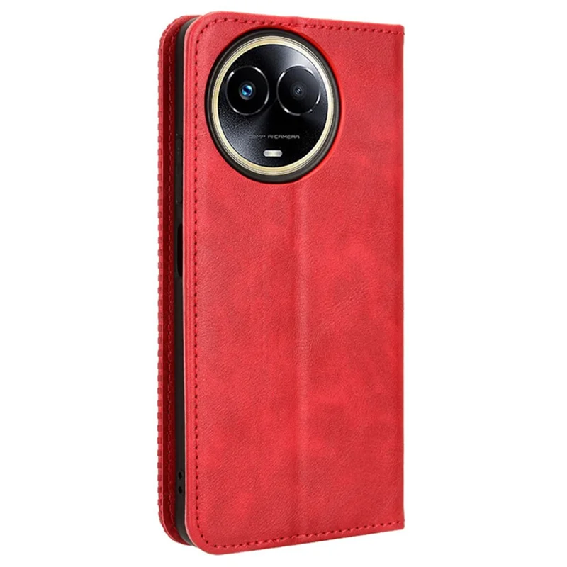Capa de Telemóvel Vintage em Pele Sintética para Realme 11x 5G / 11 5G (Global), Capa Protetora com Suporte e Carteira - Vermelho