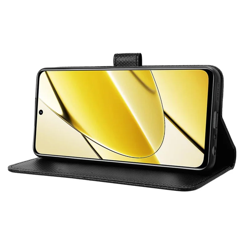 PU Leather Protective Cover for Realme 11x 5G / 11 5G (Global) , Diamond Texture Stand Wallet Phone Case - Black