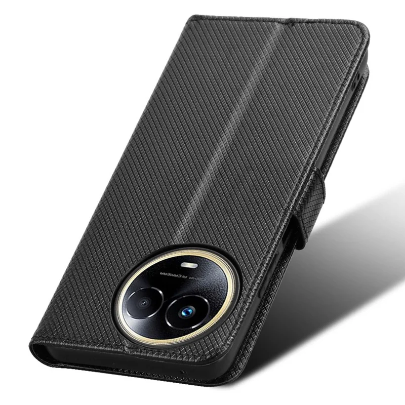 PU Leather Protective Cover for Realme 11x 5G / 11 5G (Global) , Diamond Texture Stand Wallet Phone Case - Black
