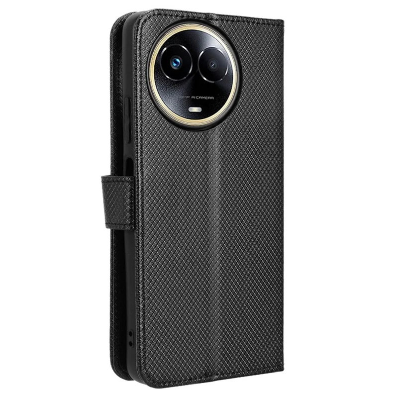 PU Leather Protective Cover for Realme 11x 5G / 11 5G (Global) , Diamond Texture Stand Wallet Phone Case - Black