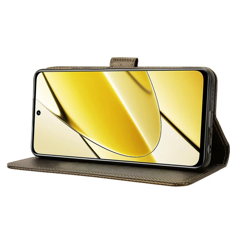 PU Leather Protective Cover for Realme 11x 5G / 11 5G (Global) , Diamond Texture Stand Wallet Phone Case - Brown