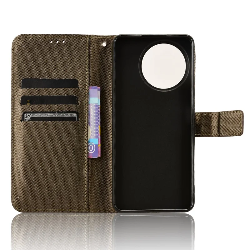 PU Leather Protective Cover for Realme 11x 5G / 11 5G (Global) , Diamond Texture Stand Wallet Phone Case - Brown