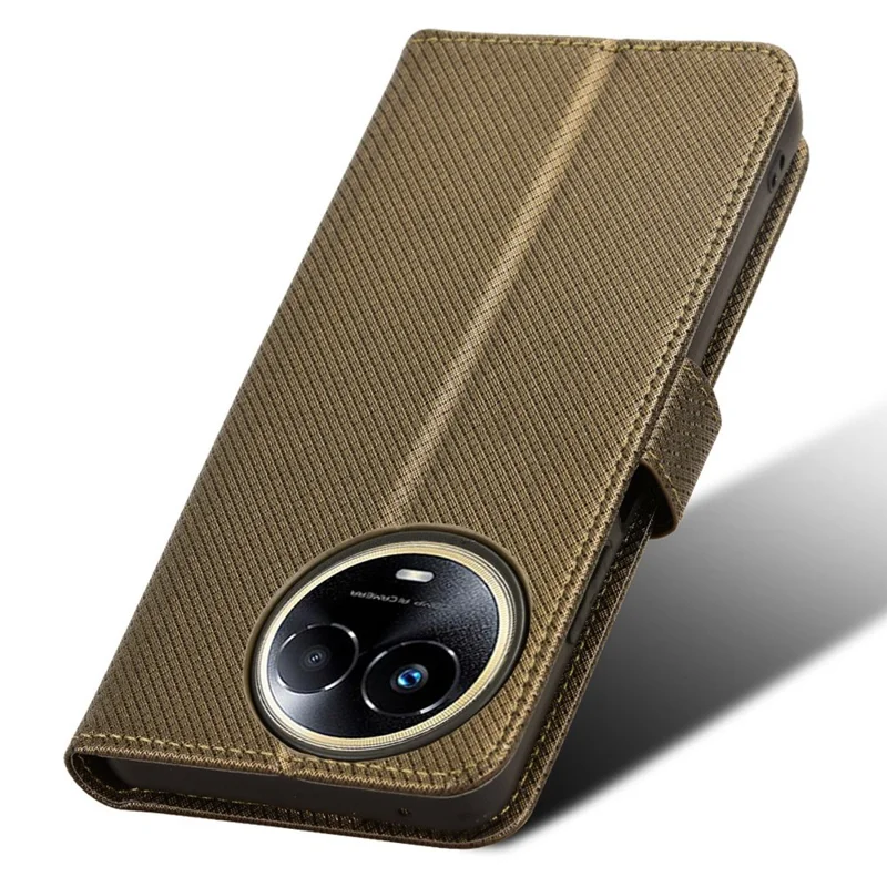 PU Leather Protective Cover for Realme 11x 5G / 11 5G (Global) , Diamond Texture Stand Wallet Phone Case - Brown