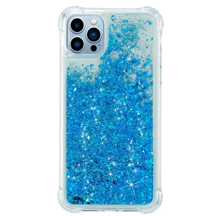 Для iPhone 15 Pro Max Quicksand Glitter Phone Case Reinforced Corners TPU Protective Cover - Blue