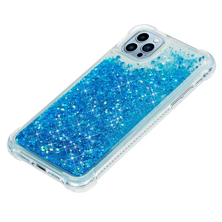 Для iPhone 15 Pro Max Quicksand Glitter Phone Case Reinforced Corners TPU Protective Cover - Blue