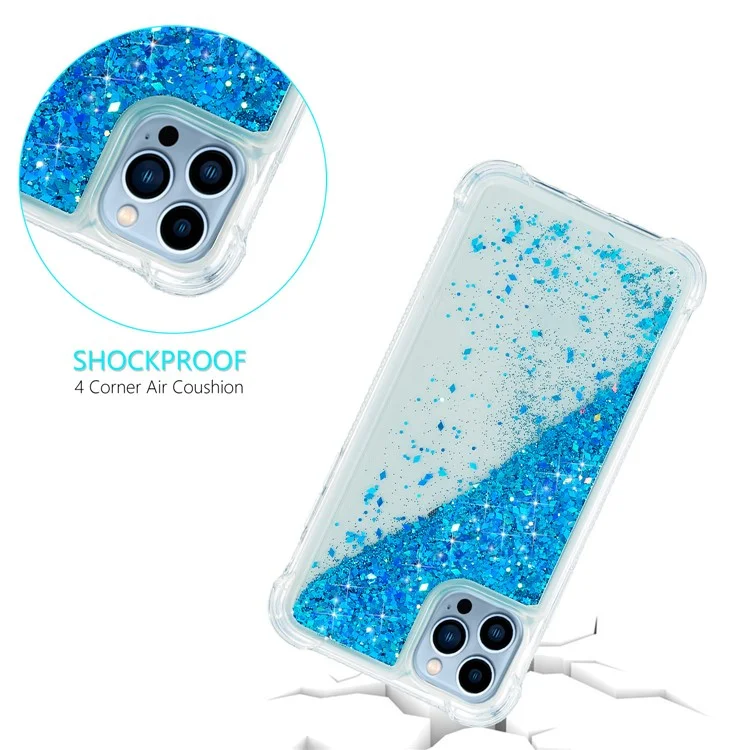 Для iPhone 15 Pro Max Quicksand Glitter Phone Case Reinforced Corners TPU Protective Cover - Blue