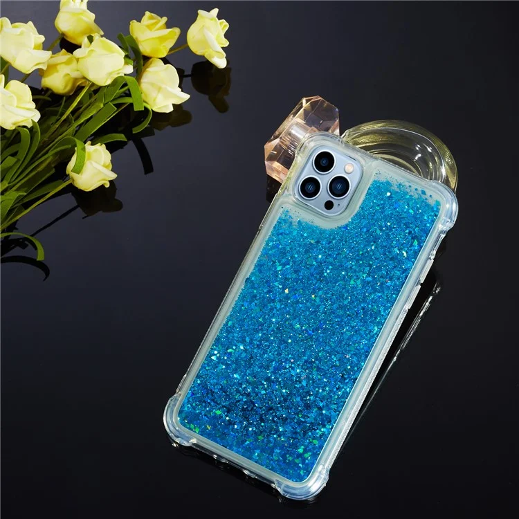 Для iPhone 15 Pro Max Quicksand Glitter Phone Case Reinforced Corners TPU Protective Cover - Blue