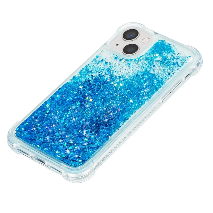Для iPhone 15 Plus Glitter Quicksand Protective Case Clear TPU Phone Back Cover - Blue