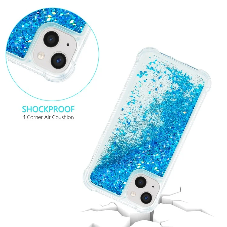 Для iPhone 15 Plus Glitter Quicksand Protective Case Clear TPU Phone Back Cover - Blue