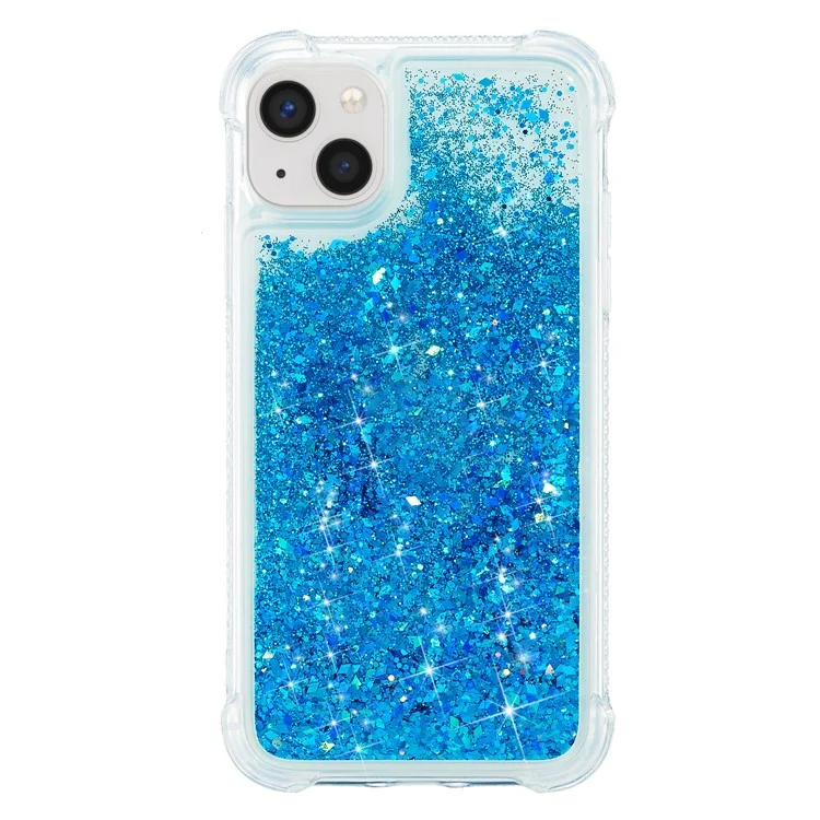 For iPhone 15 Quicksand Glitter Sequins Phone Case TPU Drop-Proof Back Cover - Blue