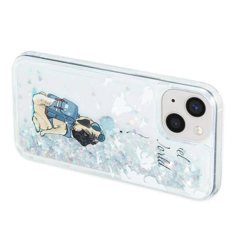 For iPhone 15 Plus Pattern Printing TPU Phone Cover Glitter Bling Powder Quicksand Smartphone Case - Dog