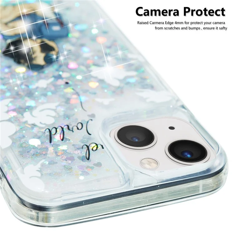 For iPhone 15 Plus Pattern Printing TPU Phone Cover Glitter Bling Powder Quicksand Smartphone Case - Dog