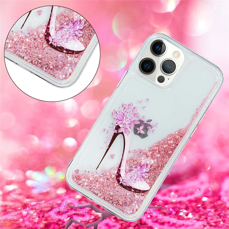 Custodia TPU per iPhone 15 Pro, Glitter Bling Powder Quicksand Case Pattern Printing Shell - High Heel