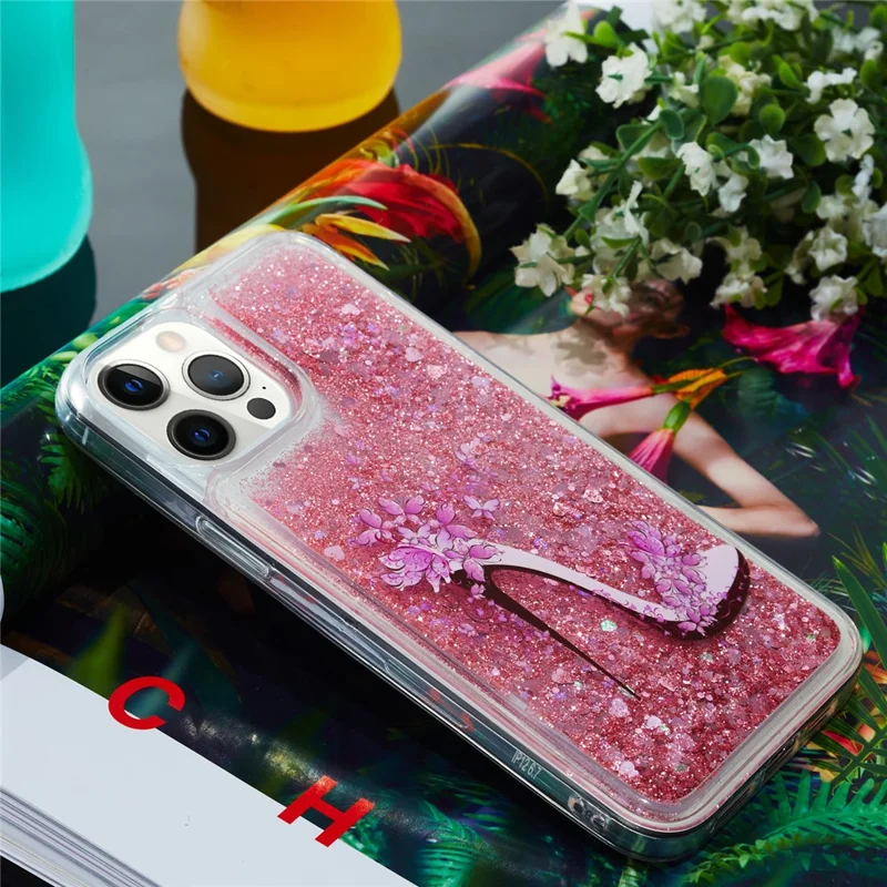 Custodia TPU per iPhone 15 Pro, Glitter Bling Powder Quicksand Case Pattern Printing Shell - High Heel