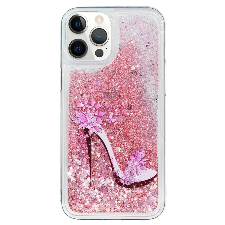 For iPhone 15 Pro Max Glitter Bling Powder Quicksand Case Pattern Printing TPU Phone Cover - High Heel