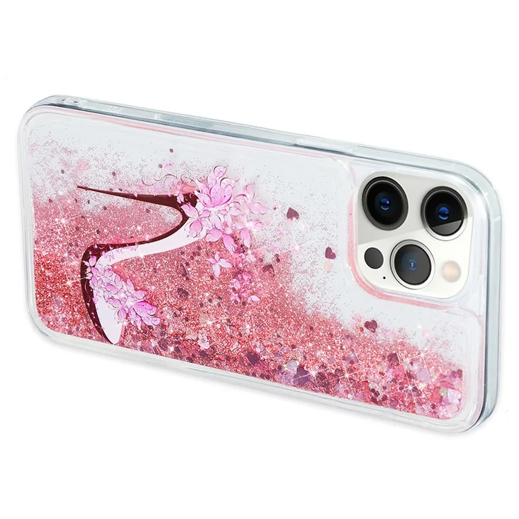 For iPhone 15 Pro Max Glitter Bling Powder Quicksand Case Pattern Printing TPU Phone Cover - High Heel
