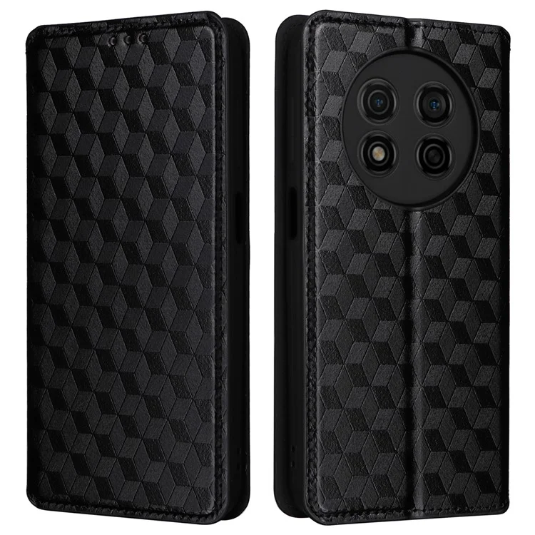 Para Ulefone Note 15 Rhombus Imprinted Wallet Phone Case Leather Stand Phone Cover - Preto