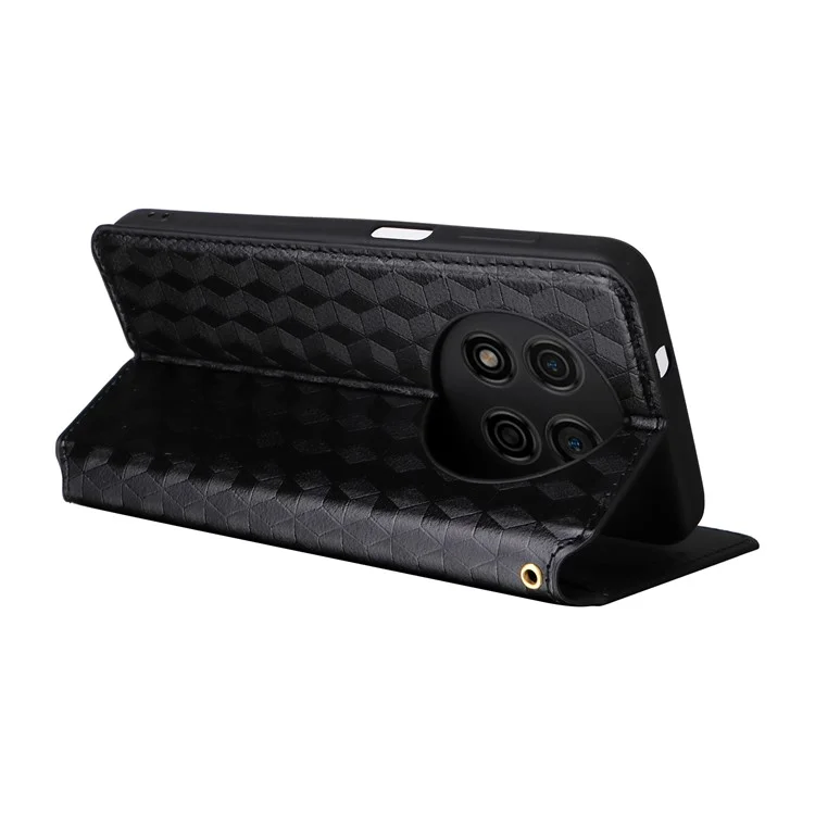 Para Ulefone Note 15 Rhombus Imprinted Wallet Phone Case Leather Stand Phone Cover - Preto