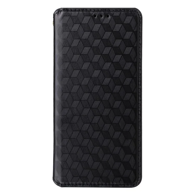 Para Ulefone Note 15 Rhombus Imprinted Wallet Phone Case Leather Stand Phone Cover - Preto
