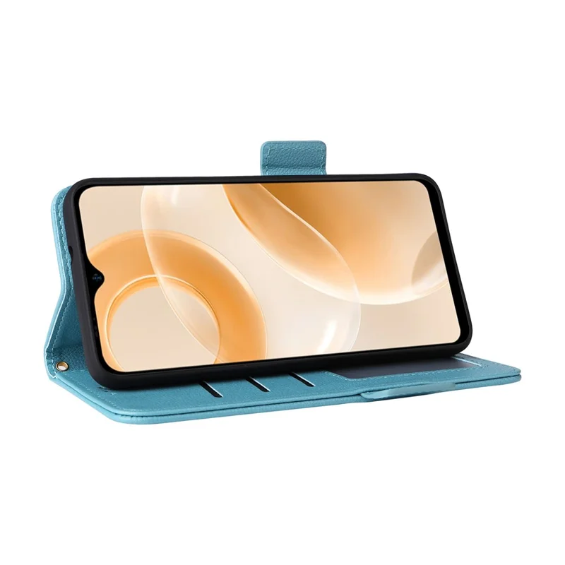 For Ulefone Note 15 Litchi Texture Phone Case PU Leather Wallet Stand Anti-Drop Cover with Strap - Baby Blue