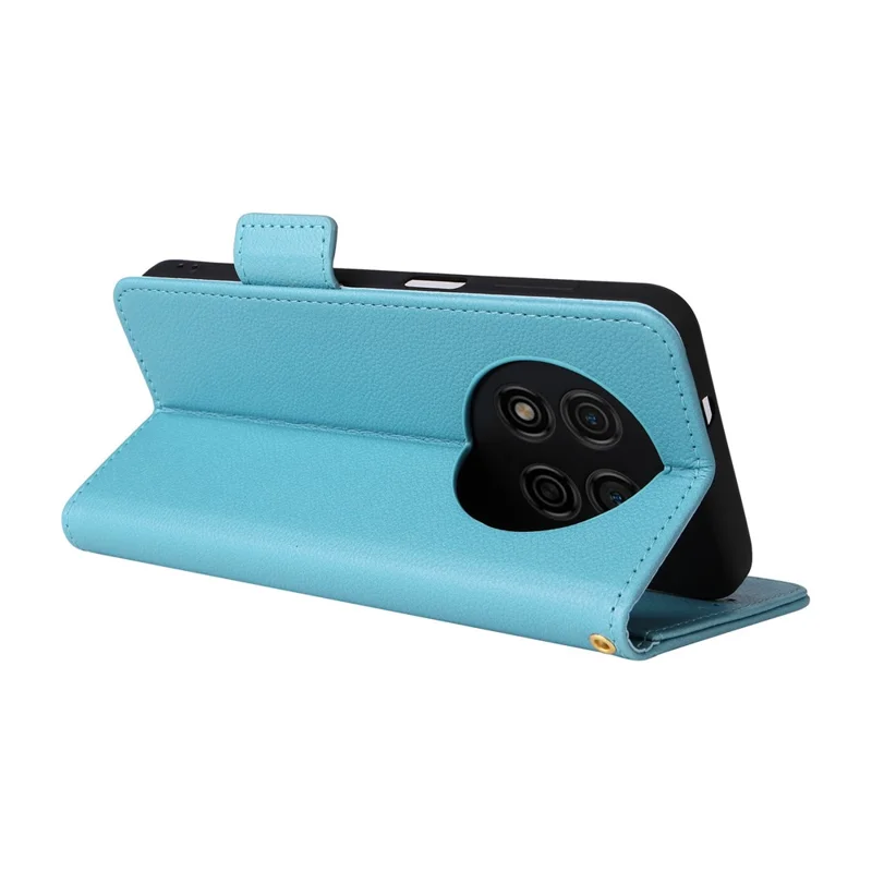 For Ulefone Note 15 Litchi Texture Phone Case PU Leather Wallet Stand Anti-Drop Cover with Strap - Baby Blue
